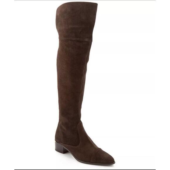 DONALD J. PLINER Divo Suede Over-the-Knee Boots Brown Gold Zipper 6 WORN ONCE - Picture 1 of 6